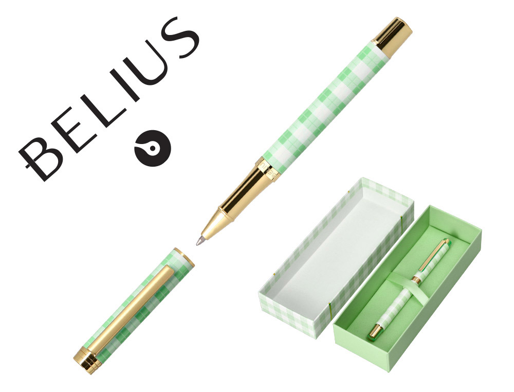 ESFEROGRAFICA BELIUS PICNIC ALUMINIO COR ROSA CELESTE DOURADO TINTA COR PRETO CAIXA DE DESIGN