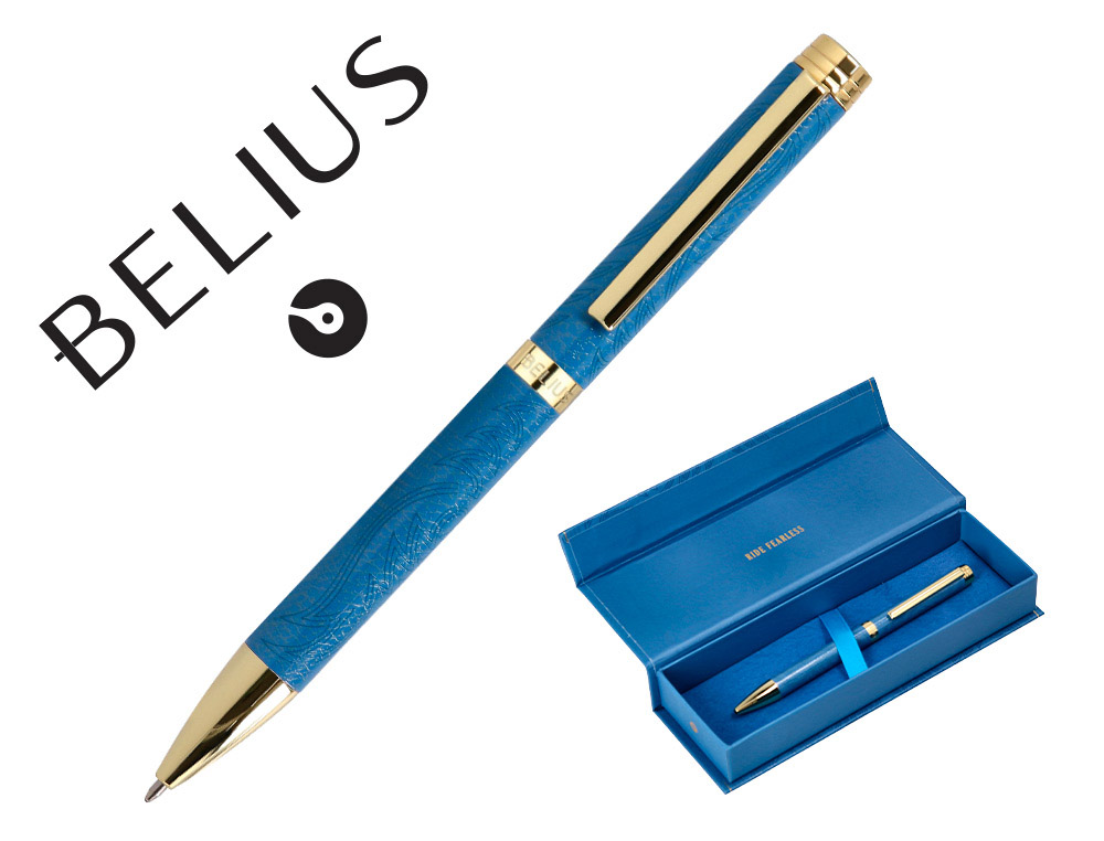 ESFEROGRAFICA BELIUS WILD WEST ALUMINIO COR AZUL MARINHO DOURADO TINTA COR AZUL CAIXA DE DESIGN