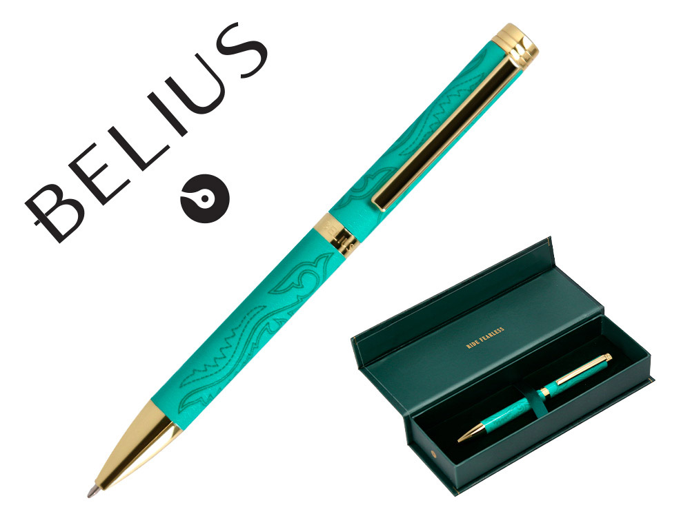 ESFEROGRAFICA BELIUS WILD WEST ALUMINIO COR CASTANHO DOURADO TINTA COR AZUL CAIXA DE DESIGN