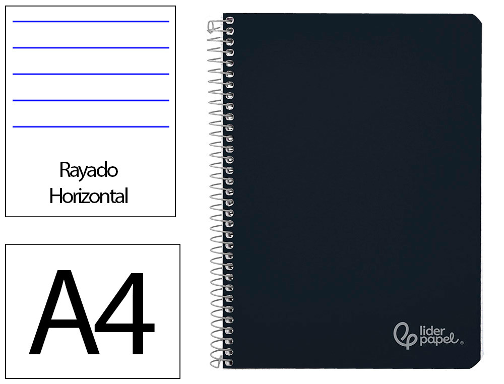 CADERNO ESPIRAL LIDERPAPEL WITTY DIN A4 CAPA DURA 80F 90GR PAUTADO COM MARGEM COR PRETO