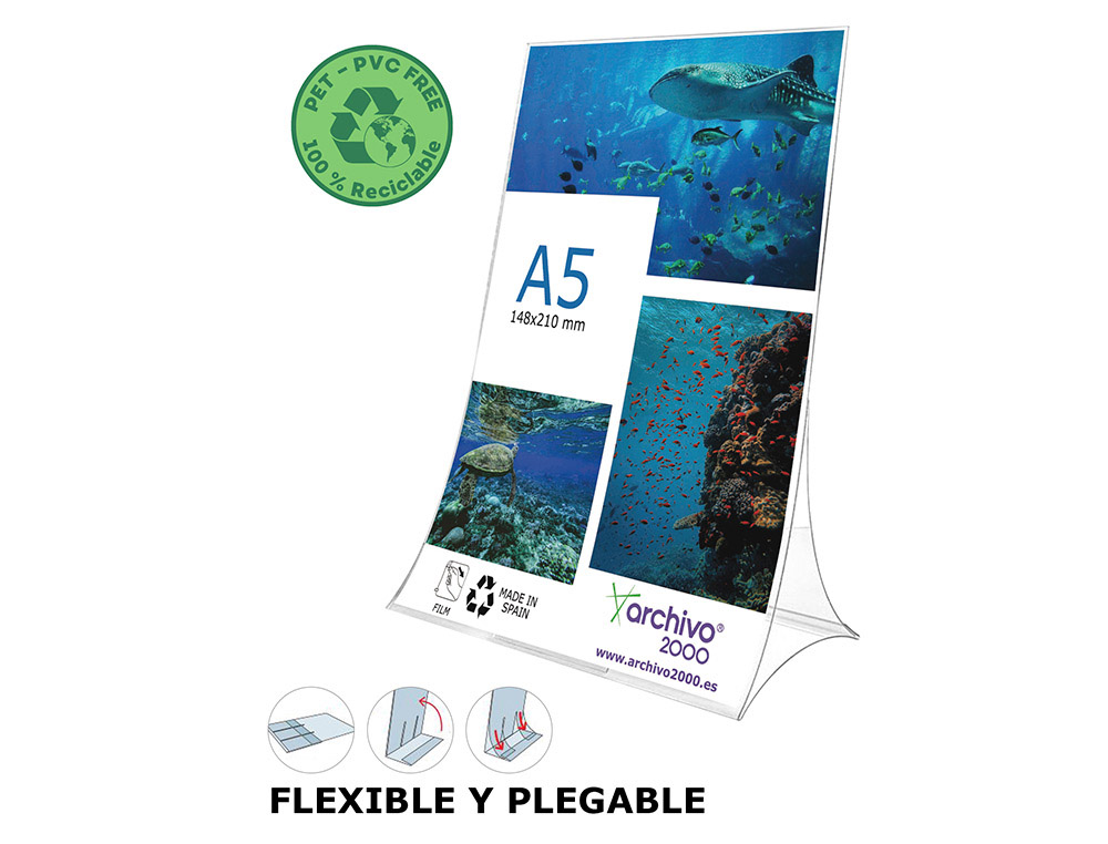 EXPOSITOR DE SECRETARIA ARCHIVO 2000 DOBRAVEL PVC 100% RECICLAVEL DIN A5 VERTICAL TRANSPARENTE 90X150X210 MM