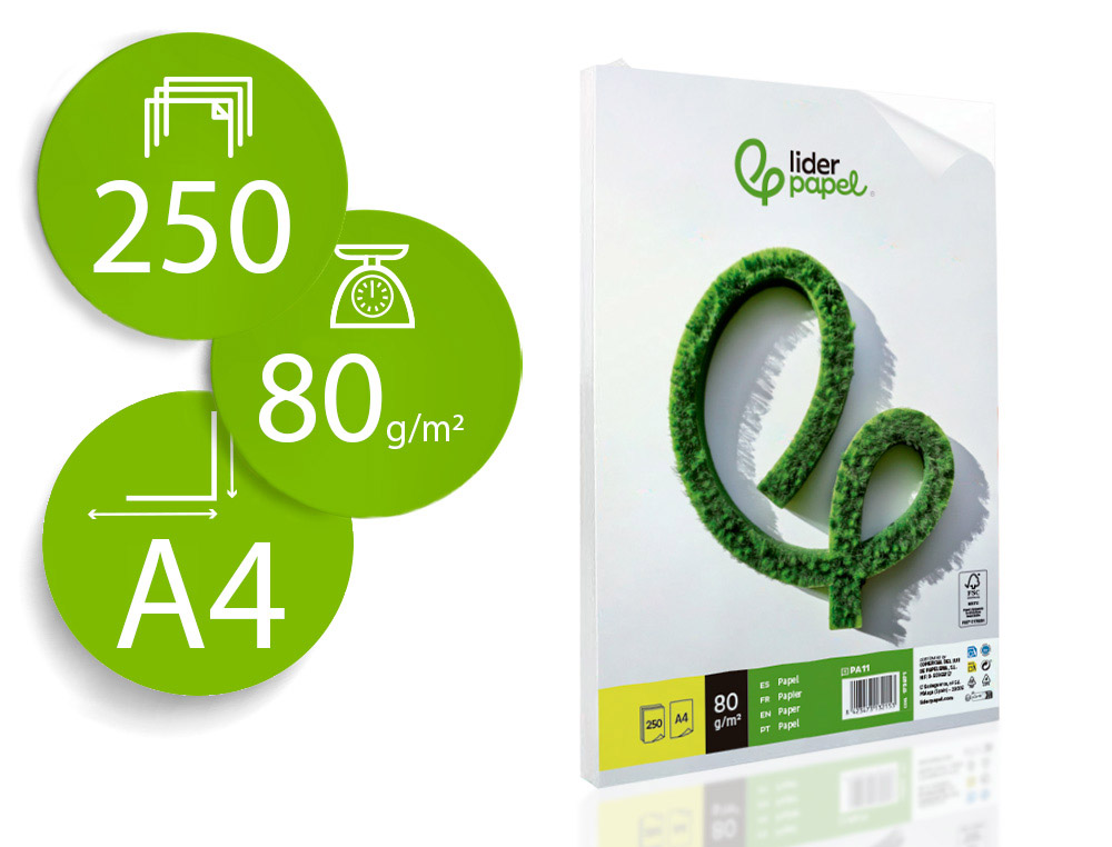 PAPEL LIDERPAPEL A4 80 GR LISO EMBALAGEM DE 250 FOLHAS