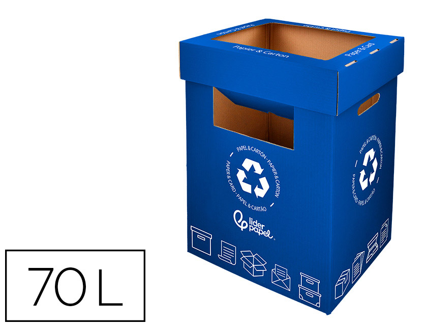 CONTENEDOR PAPELERA RECICLAJE LIDERPAPEL CARTON RECICLADO PARA RESTOS NO RECICLABLES 450X350X650 MM 70 LITROS GRIS