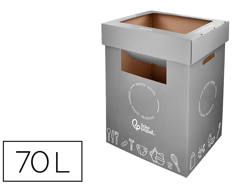 CONTENEDOR PAPELERA RECICLAJE LIDERPAPEL CARTON RECICLADO PARA VIDRIO 450X350X650 MM 70 LITROS VERDE