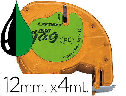 FITA DYMO 12MMX4MT -PRETO/VERDE ACIDO PARA MAQUINA LETRATAG