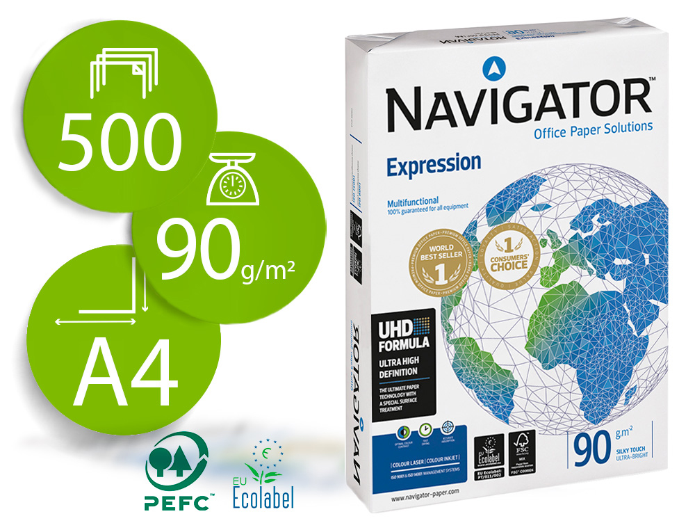 PAPEL FOTOCOPIA NAVIGATOR DIN A4 90 GR EMBALAGEM DE 500 FOLHAS