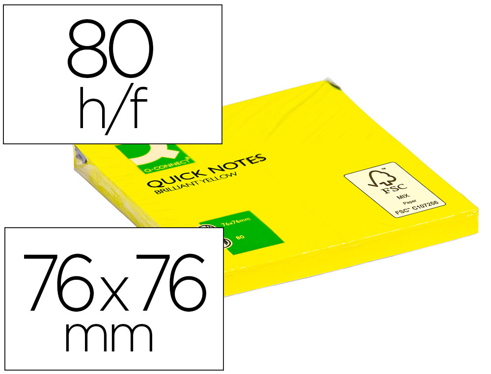 BLOCO DE NOTAS ADESIVAS Q-CONNECT AMARELO FLUORESCENTE75X75MM