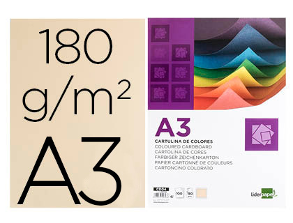 CARTOLINA LIDERPAPEL DIN A3 180 GR CREME PACK DE 100 UNIDADES