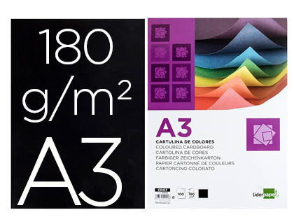 CARTOLINA LIDERPAPEL DIN A3 180 GR PRETO PACK DE 100 UNIDADES