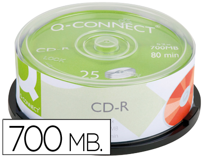 CD-R Q-CONNECT CAPACIDADE 700MB DURACAO 80MIN VELOCIDADE 52X TORRE DE 25 UNIDADES