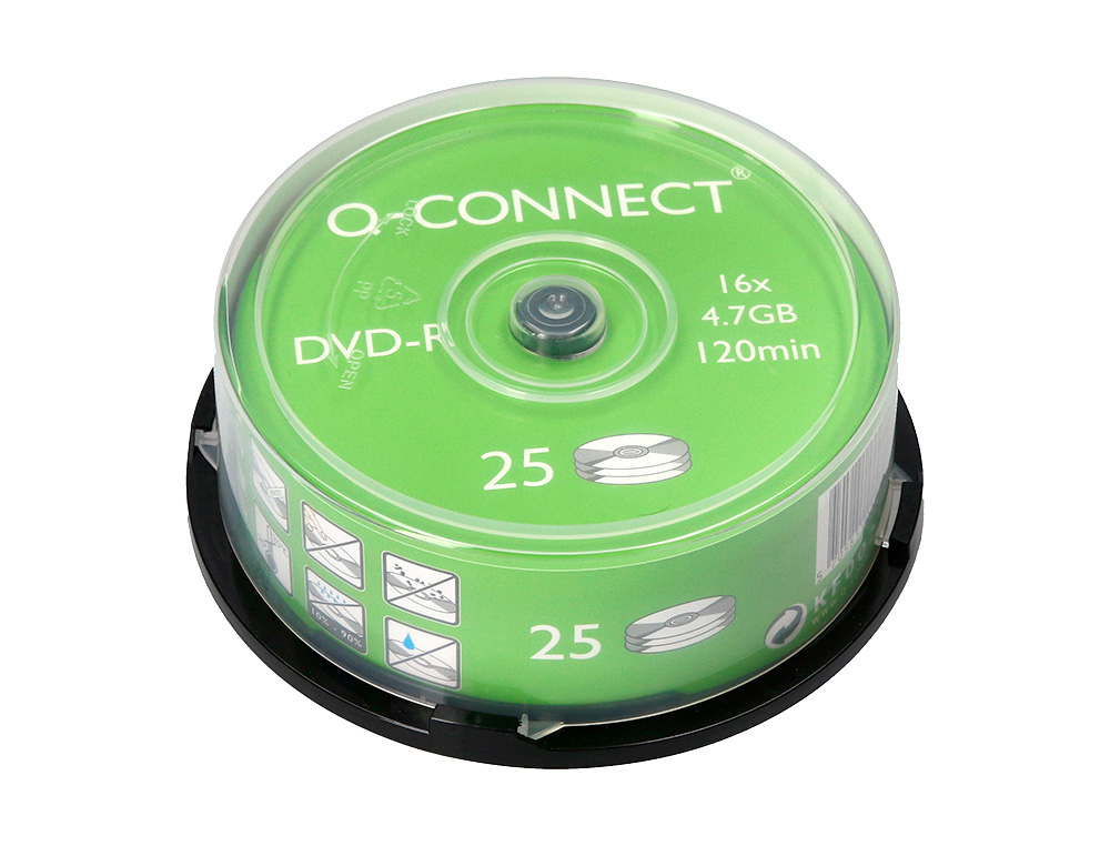 DVD-R Q-CONNECT CAPACIDADE 4,7GB DURACAO 120MIN VELOCIDADE 16X TORRE DE 25 UNIDADES