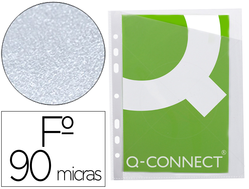 BOLSA CATALOGO Q-CONNECT CORTE OBLIQUO 290X195 MM CRISTAL 4 FUROS PVC 90 MC CAIXA DE 100 UNIDADES