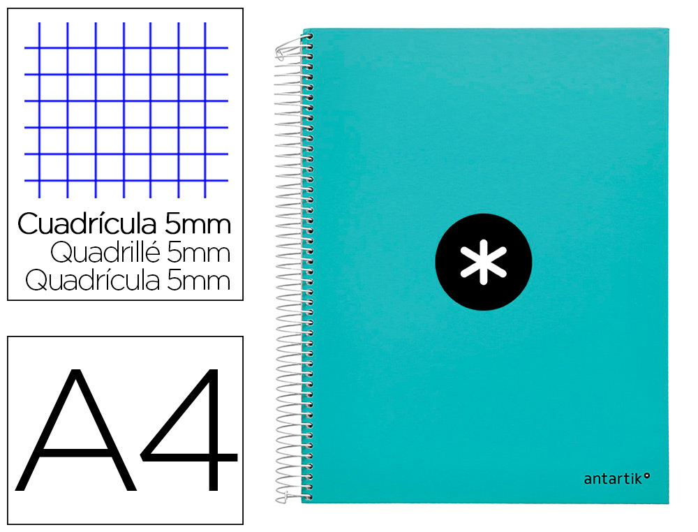 CADERNO ESPIRAL DIN A4 ANTARTIK CAPA FORRADA 120 F 100 GR QUADRICULA 5MM 5 BANDAS DE CORES COR MENTA