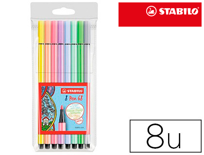 MARCADOR STABILO AGUARELAVEL PEN 68 ESTOJO DE 8 CORES SORTIDAS PASTEL