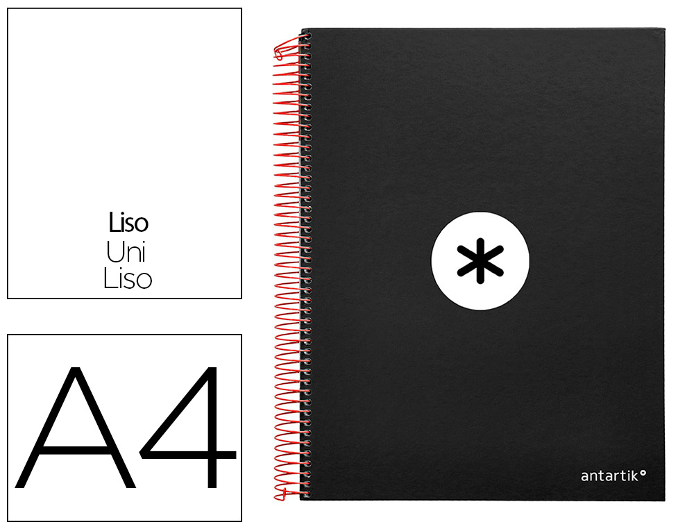 CADERNO ESPIRAL DIN A4 ANTARTIK CAPA FORRADA 120 F 100 GR LISO COM BANDAS DE CORES 4 FUROS COR PRETO