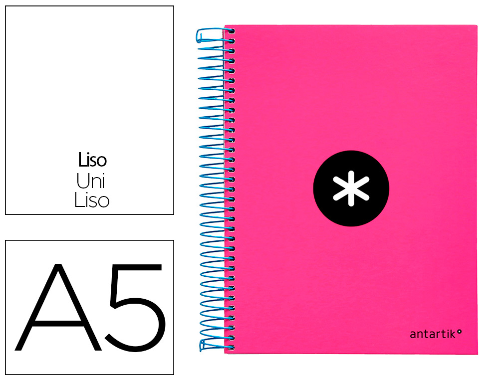 CADERNO ESPIRAL DIN A5 ANTARTIK CAPA FORRADA 120 F 100 GR LISO COM BANDAS DE CORES 6 FUROS COR ROSA FLUOR