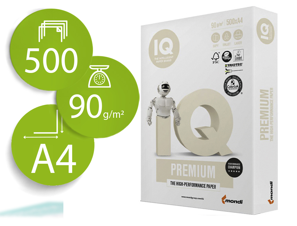 PAPEL FOTOCOPIA IQ PREMIUM DIN A4 90 GR EMBALAGEM DE 500 FOLHAS