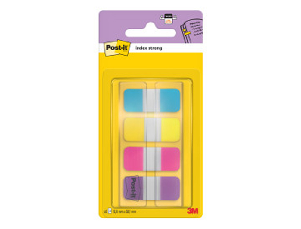 BANDAS SEPARADORAS POST-IT INDEX RIGIDAS DISPENSADOR 4 CORES AMARELO AZUL ROSA E VIOLETA MINI 4X10 MM PACK DE 40 UDS