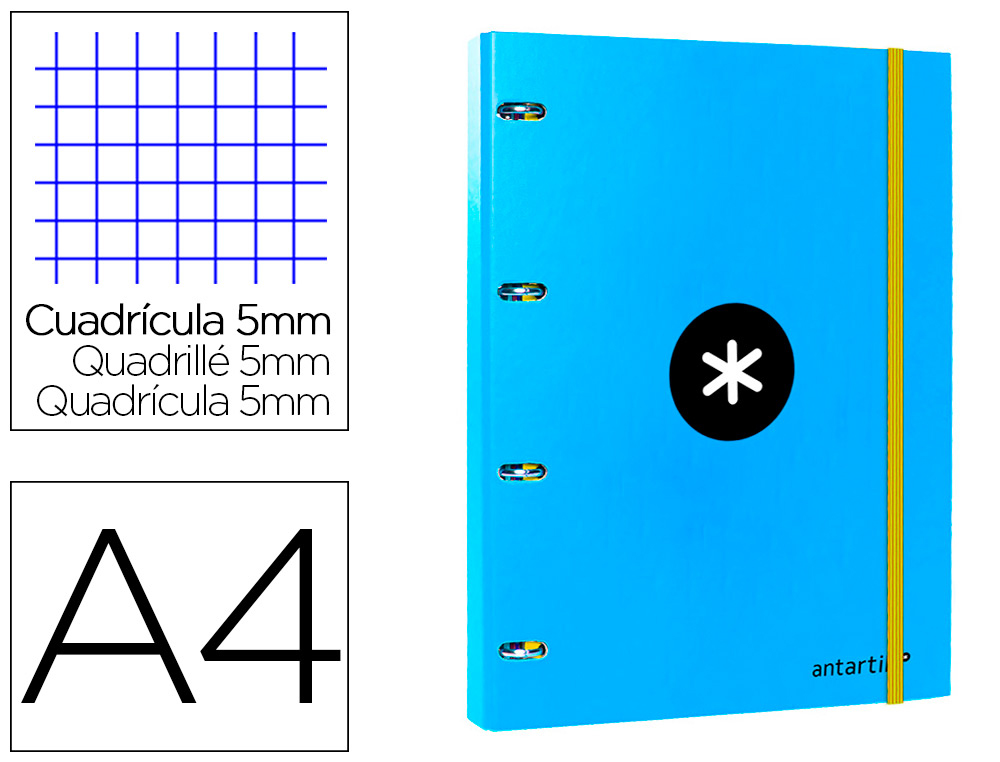 PASTA ANTARTIK COM RECARGA DIN A4 QUADRICULA 5MM FORRADA 4 ANEIS 25MM COR AZUL