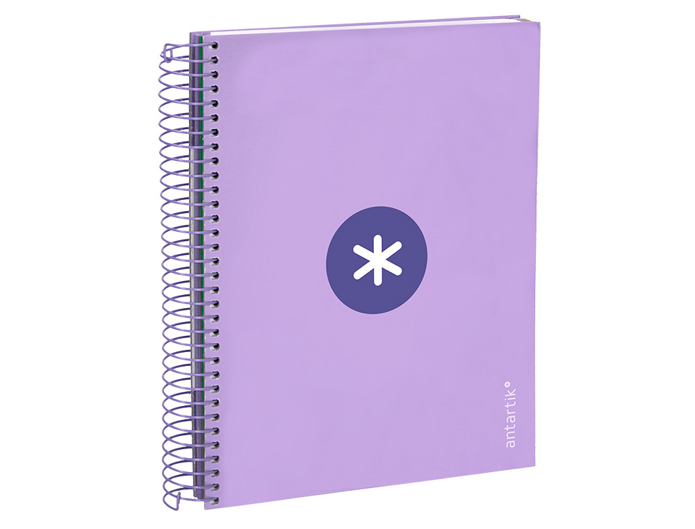 CADERNO ESPIRAL DIN A5 ANTARTIK CAPA FORRADA 120 F 100 GR QUADRICULA 5MM 5 BANDA 6 FUROS COR LAVANDA