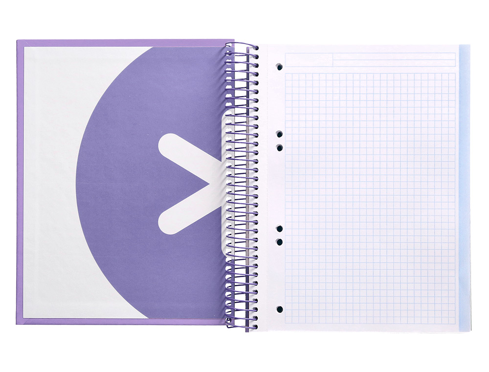 CADERNO ESPIRAL DIN A5 ANTARTIK CAPA FORRADA 120 F 100 GR QUADRICULA 5MM 5 BANDA 6 FUROS COR LAVANDA