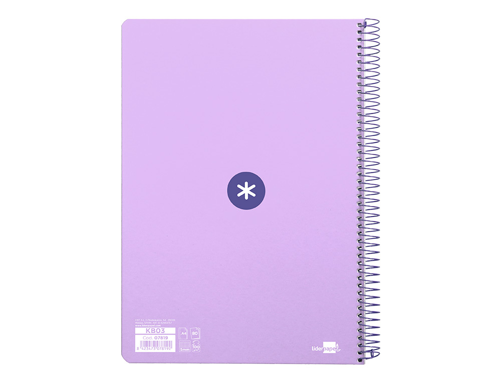 CADERNO ESPIRAL LIDERPAPEL DIN A4 ANTARTIK CAPA DURA 80 F 100 GR QUADRICULA 5 MM COM MARGEM COR LAVANDA