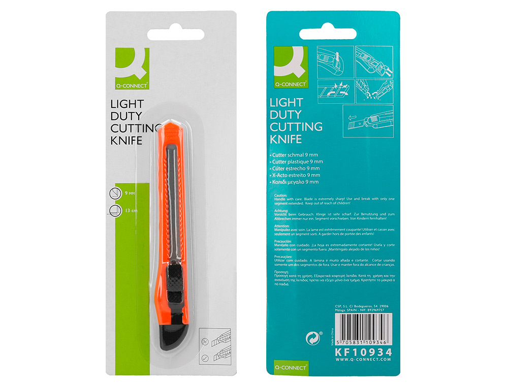 X-ATO Q-CONNECT ESTREITO DE PLASTICO LAMINA DE ACO 9 MM DE LARGURA COMPRIMENTO 130 MM BLISTER DE 1 UNIDADE
