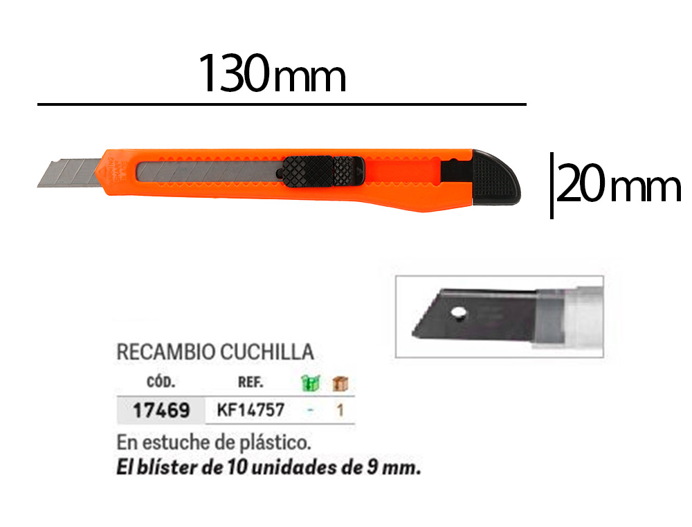 X-ATO Q-CONNECT ESTREITO DE PLASTICO LAMINA DE ACO 9 MM DE LARGURA COMPRIMENTO 130 MM BLISTER DE 1 UNIDADE