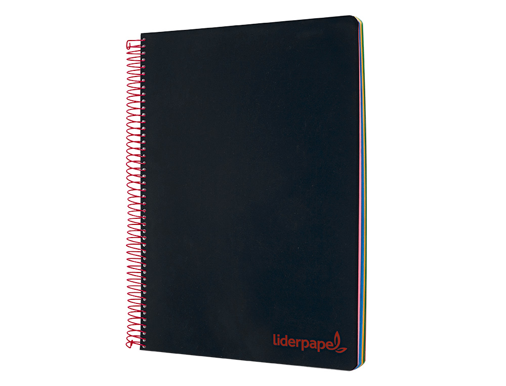 CADERNO ESPIRAL LIDERPAPEL WONDER MICRO DIN A4 CAPA PLASTICO 120 F 90 GR QUADRICULA 5 MM 5 BANDAS DE CORES 4 FUROS PRETO