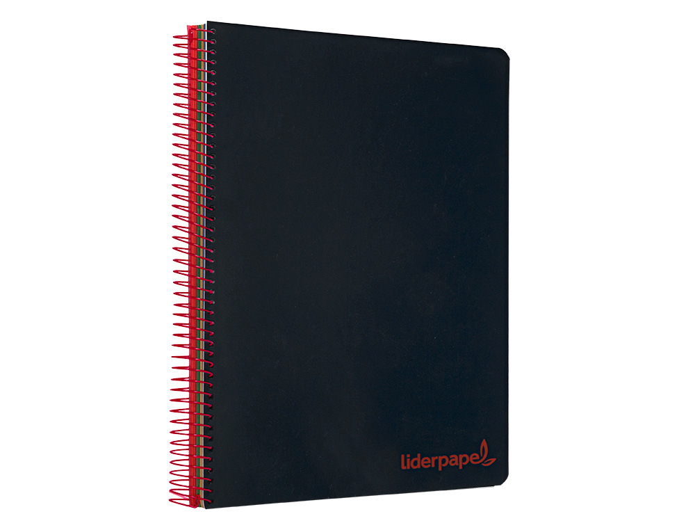 CADERNO ESPIRAL LIDERPAPEL WONDER MICRO DIN A4 CAPA PLASTICO 120 F 90 GR QUADRICULA 5 MM 5 BANDAS DE CORES 4 FUROS PRETO