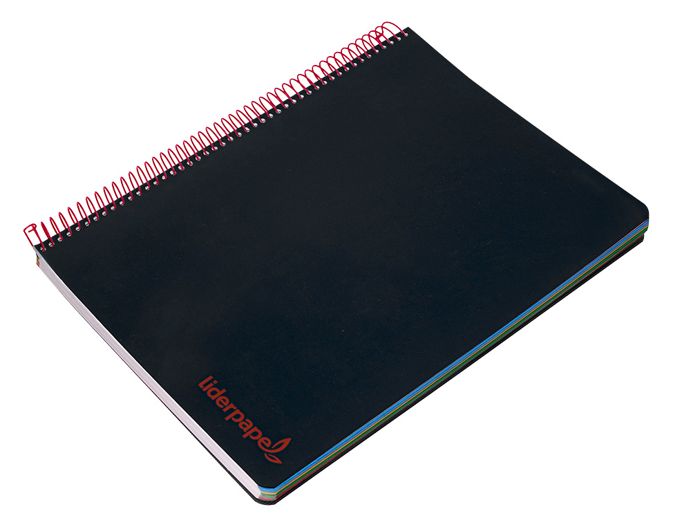 CADERNO ESPIRAL LIDERPAPEL WONDER MICRO DIN A4 CAPA PLASTICO 120 F 90 GR QUADRICULA 5 MM 5 BANDAS DE CORES 4 FUROS PRETO