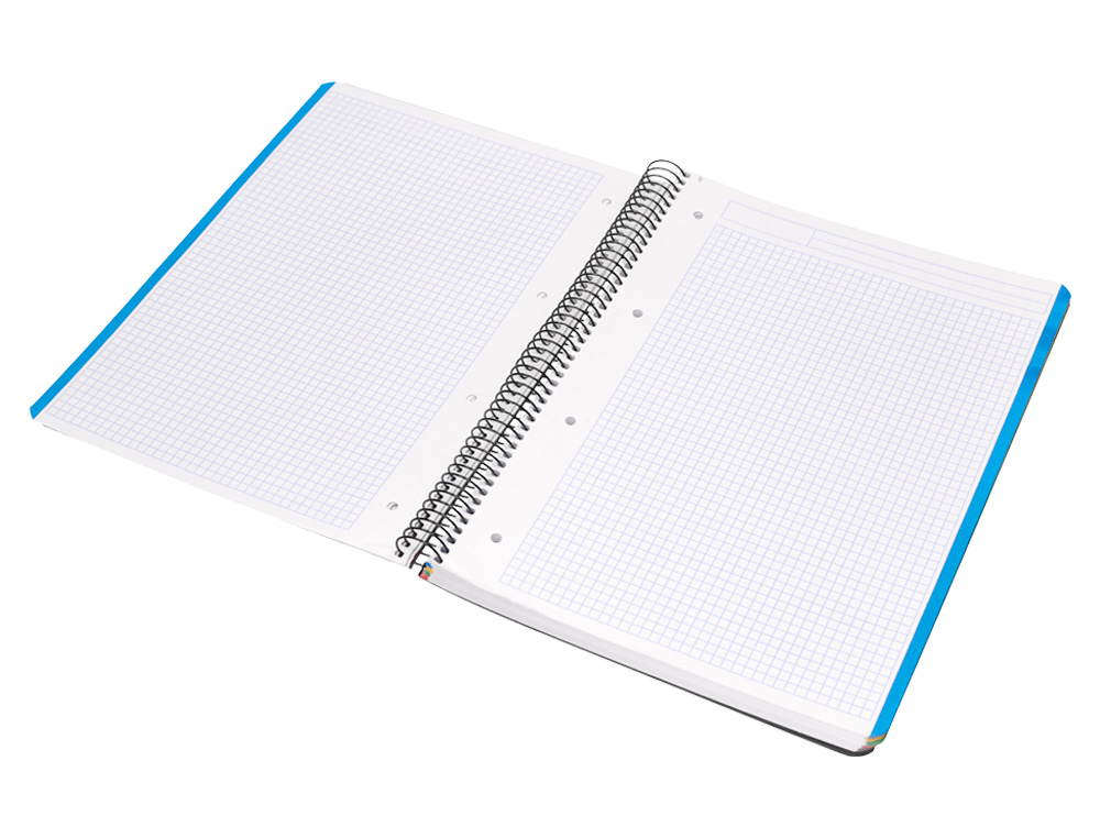 CADERNO ESPIRAL LIDERPAPEL WONDER MICRO DIN A4 CAPA PLASTICO 120 F 90 GR QUADRICULA 5 MM 5 BANDAS DE CORES 4 FUROS PRETO