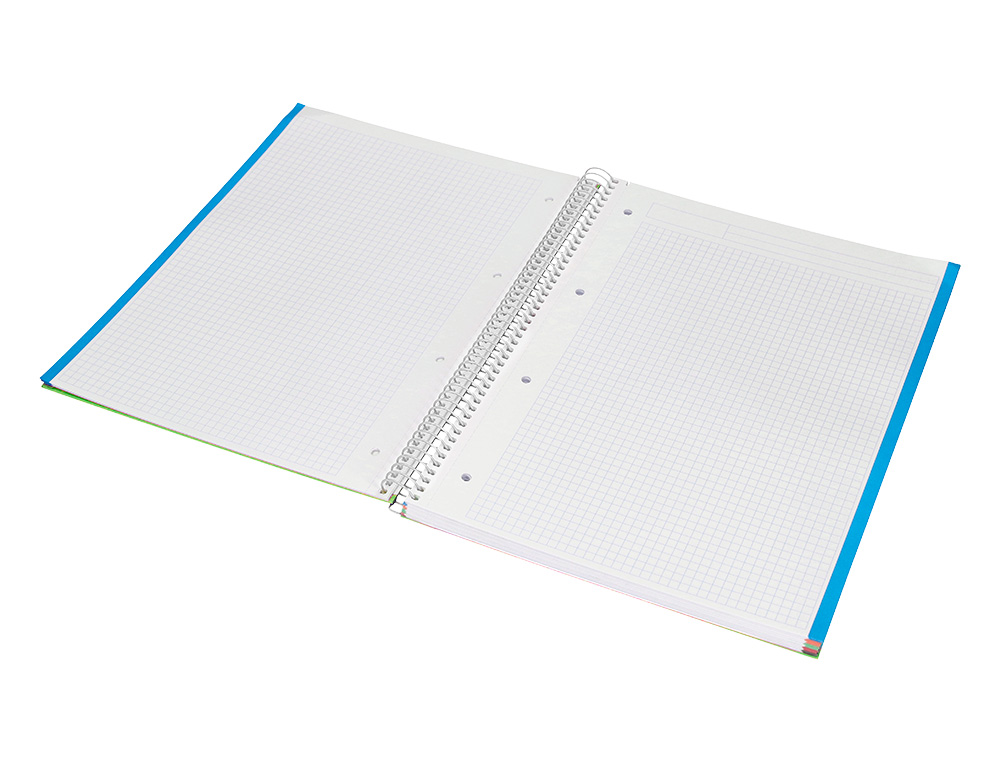 CADERNO ESPIRAL LIDERPAPEL JOLLY MICRO DIN A4 CAPA FORRADA 140 F 75 GR QUADRICULA 5MM 5 BANDAS DE CORES 4 FUROS COR VERD