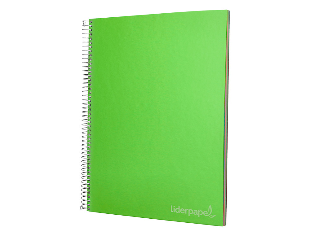 CADERNO ESPIRAL LIDERPAPEL JOLLY MICRO DIN A4 CAPA FORRADA 140 F 75 GR QUADRICULA 5MM 5 BANDAS DE CORES 4 FUROS COR VERD