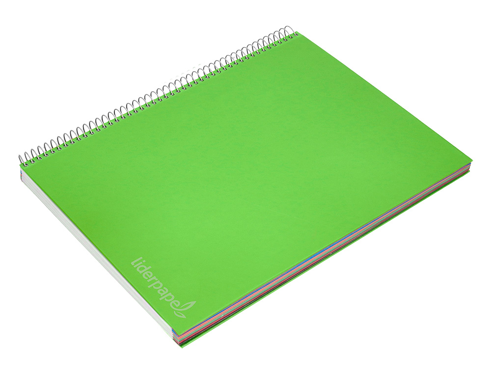 CADERNO ESPIRAL LIDERPAPEL JOLLY MICRO DIN A4 CAPA FORRADA 140 F 75 GR QUADRICULA 5MM 5 BANDAS DE CORES 4 FUROS COR VERD
