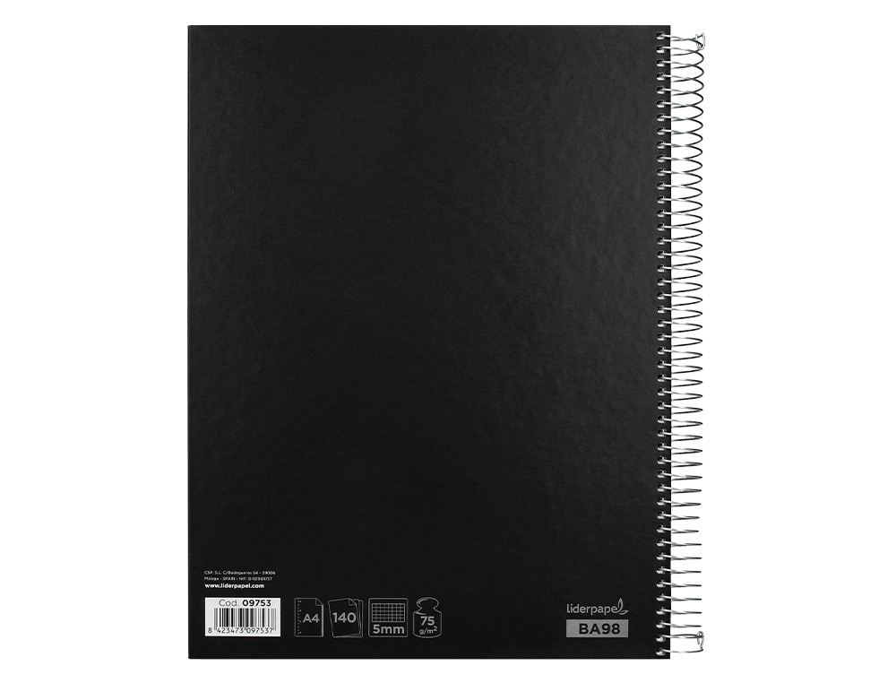 CADERNO ESPIRAL LIDERPAPEL JOLLY MICRO DIN A4 CAPA FORRADA 140 F 75 GR QUADRICULA 5MM 5 BANDAS DE CORES 4 FUROS COR PRET
