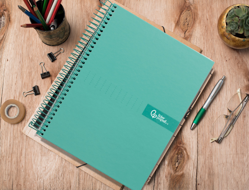 CADERNO ESPIRAL LIDERPAPEL CRAFTY MICRO DIN A4 CAPA FORRADA 120 F 90 GR QUADRICULA 5MM 5 BANDAS DE CORES 4 FUROS COR TUR