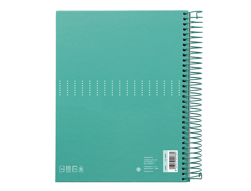 CADERNO ESPIRAL LIDERPAPEL CRAFTY MICRO DIN A4 CAPA FORRADA 120 F 90 GR QUADRICULA 5MM 5 BANDAS DE CORES 4 FUROS COR TUR