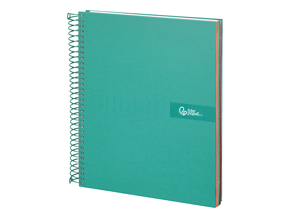 CADERNO ESPIRAL LIDERPAPEL CRAFTY MICRO DIN A4 CAPA FORRADA 120 F 90 GR QUADRICULA 5MM 5 BANDAS DE CORES 4 FUROS COR TUR