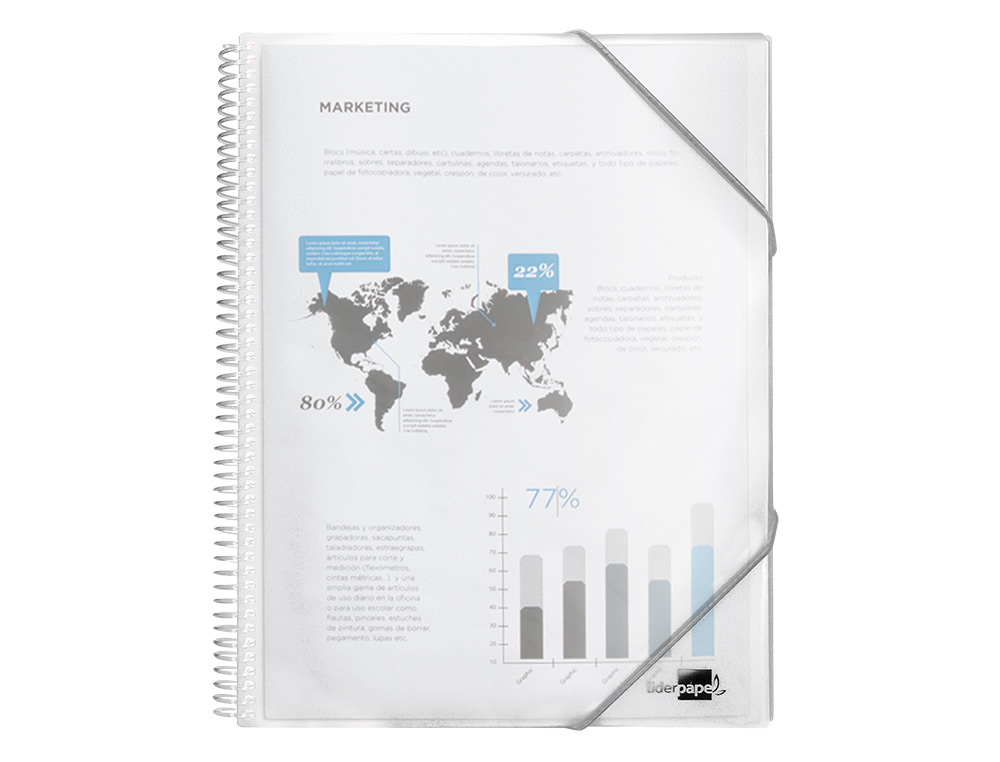 CAPA CATALOGO LIDERPAPEL COM ESPIRAL 60 BOLSAS POLIPROPILENO DIN A4 TRANSPARENTE