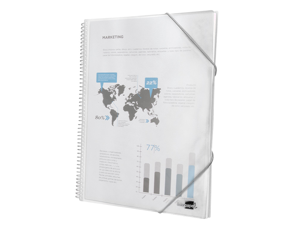 CAPA CATALOGO LIDERPAPEL COM ESPIRAL 60 BOLSAS POLIPROPILENO DIN A4 TRANSPARENTE