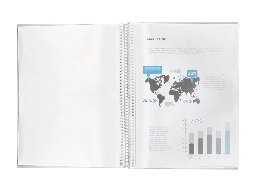 CAPA CATALOGO LIDERPAPEL COM ESPIRAL 60 BOLSAS POLIPROPILENO DIN A4 TRANSPARENTE