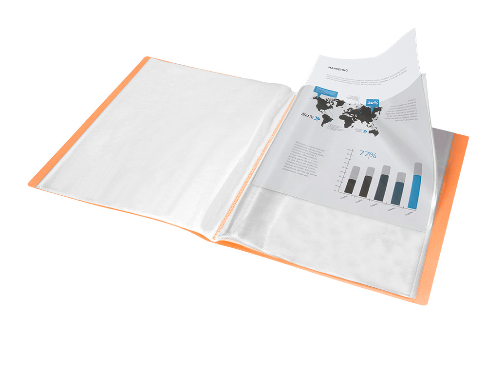 CAPA CATALOGO LIDERPAPEL 10 BOLSAS POLIPROPILENO DIN A4 LARANJA FLUOR OPACO