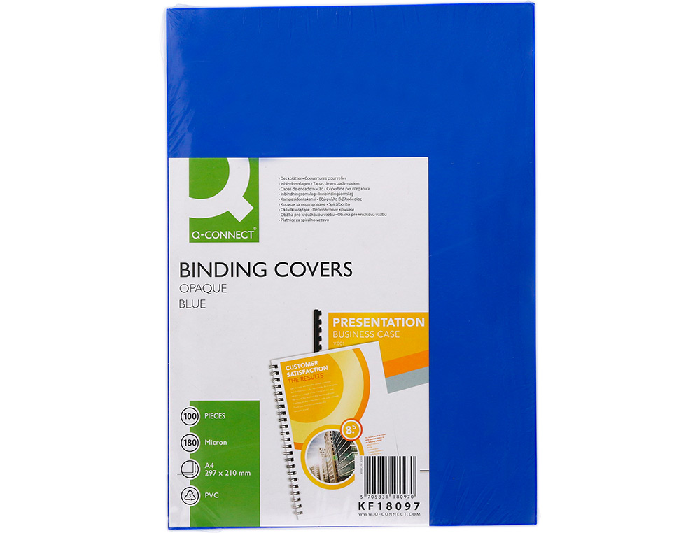 CAPA DE ENCADERNACAO Q-CONNECT PVC DIN A4 OPACA AZUL 180 MICRONS PACK DE 100 UNIDADES