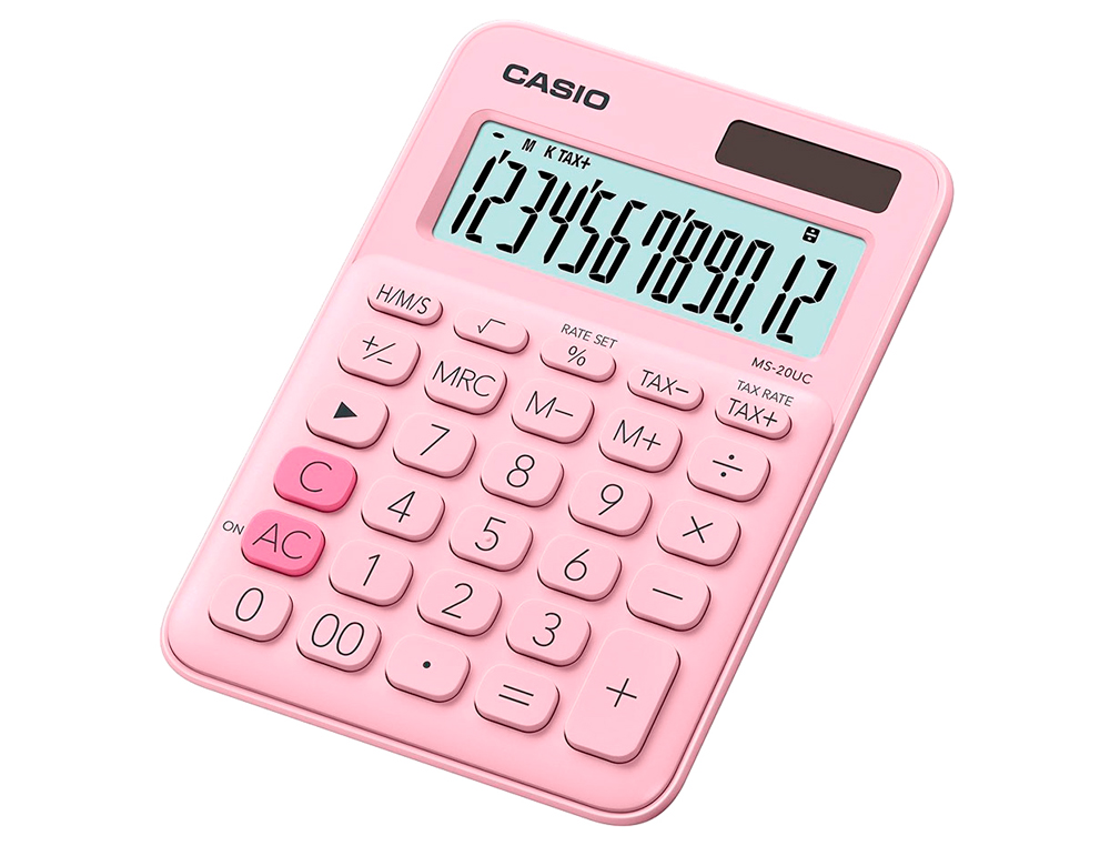CALCULADORA CASIO MS-20UC-PK SECRETARIA 12 DIGITOS TAX +/- COR ROSA