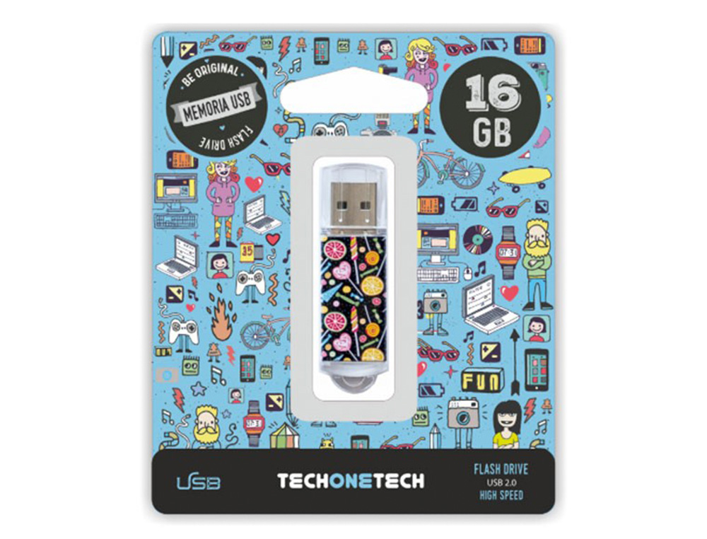 PEN DRIVE TECHONETECH FLASH DRIVE 16 GB 2.0 CANDY POP