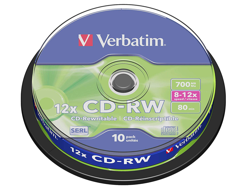 CD-RW VERBATIM SERL CAPACIDADE 700MB VELOCIDADE 12X 80 MIN TORRE DE 10 UNIDADES