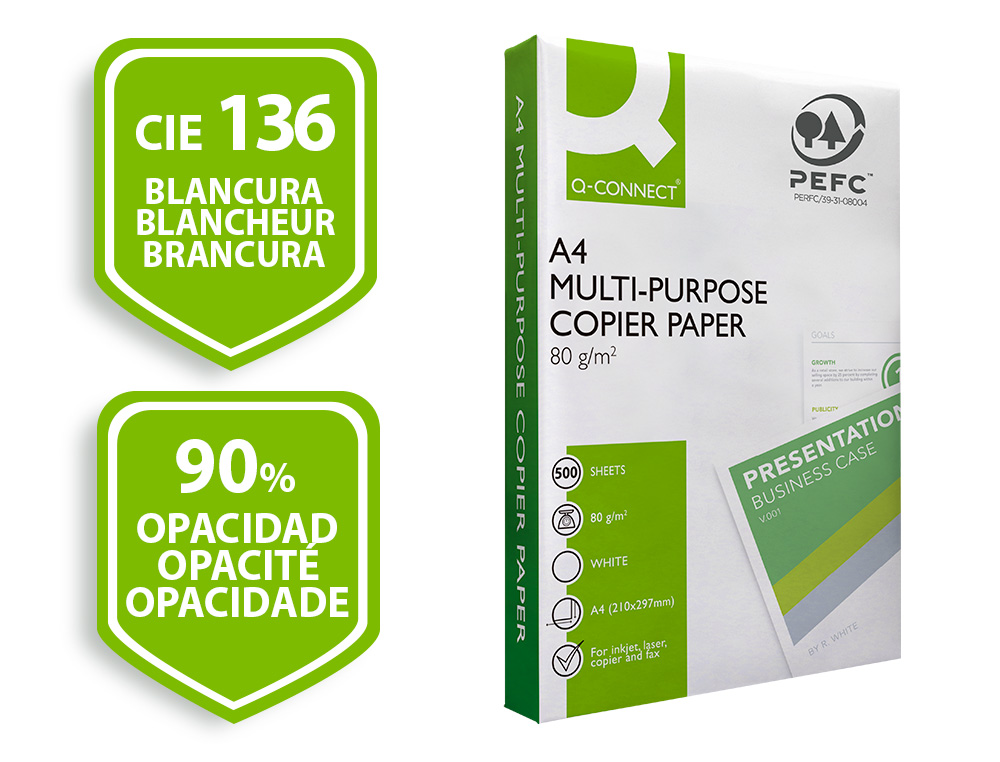 PAPEL FOTOCOPIA Q-CONNECT ECONOMY DIN A4 80 GR EMBALAGEM 500 FOLHAS