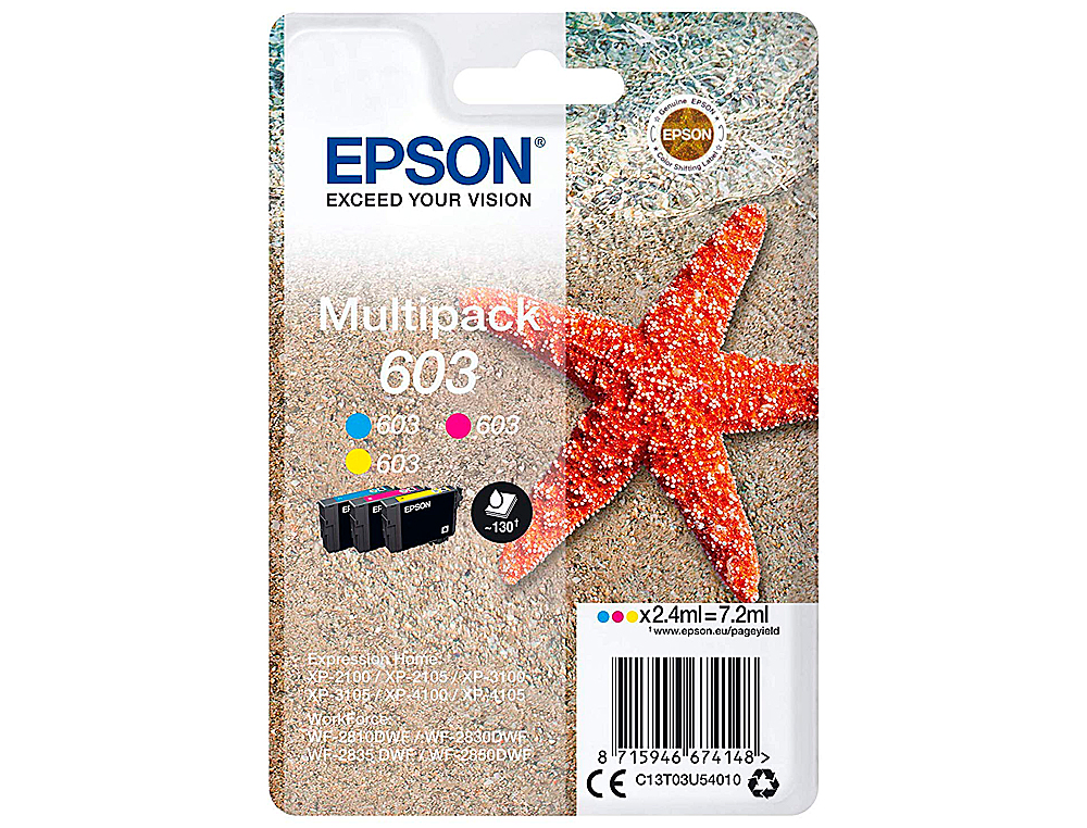 TINTEIRO EPSON 603 XP-2100 / 2105 / 3100 / 4100 / WF-2810 / 2830 / 2835 / 2850 MULTIPACK 3 CORES AMARELO
