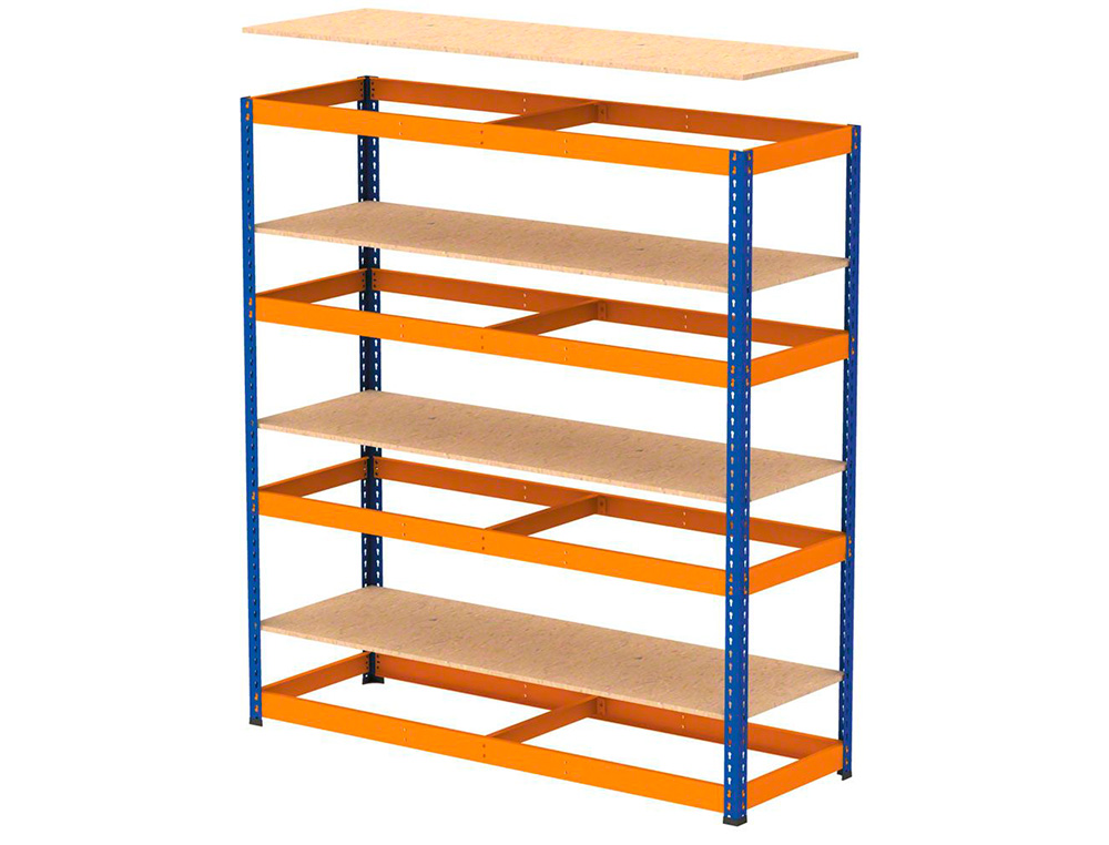 ESTANTE METALICA AR STABIL XL 200X150X60 CM 4 PRATELEIRAS 430 KG POR PRATELEIRA SEM PARAFUSOS COR CINZA AZUL/LARANJA